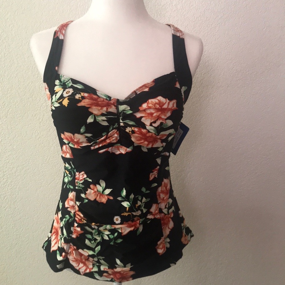 Hilor Women's Tankini Top Retro Ruched Swimsuit Top with Ruffle Size Medium